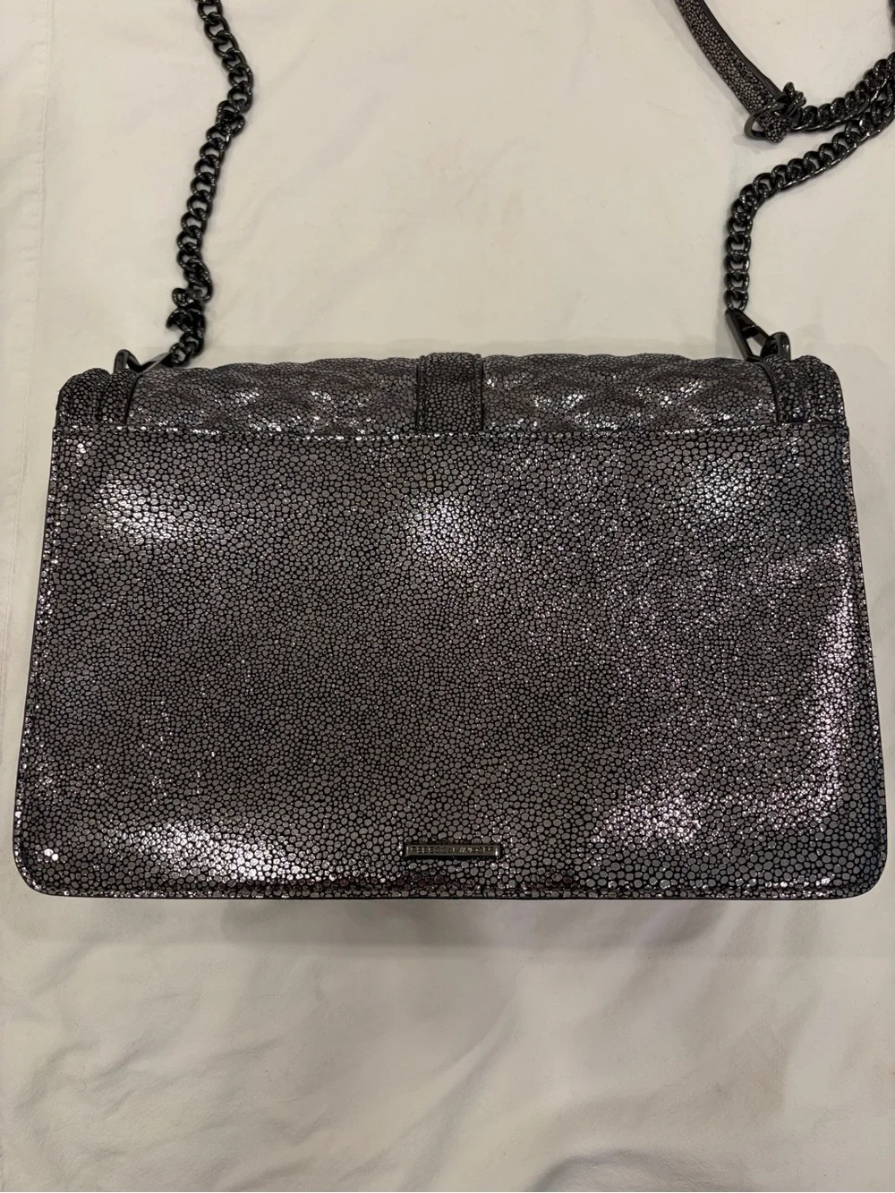NWOT Rebecca Minikoff Jumbo Love black metallic leather crossbody shoulder bag